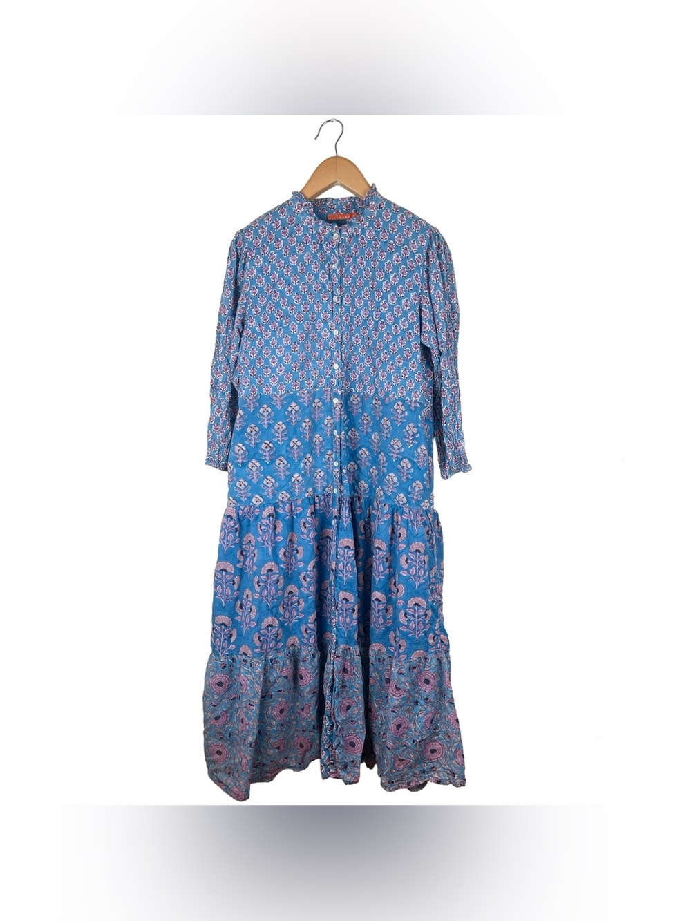 Oliphant Floral Print Long Sleeve Maxi Cotton Dress With Pockets Boho Women’s XL